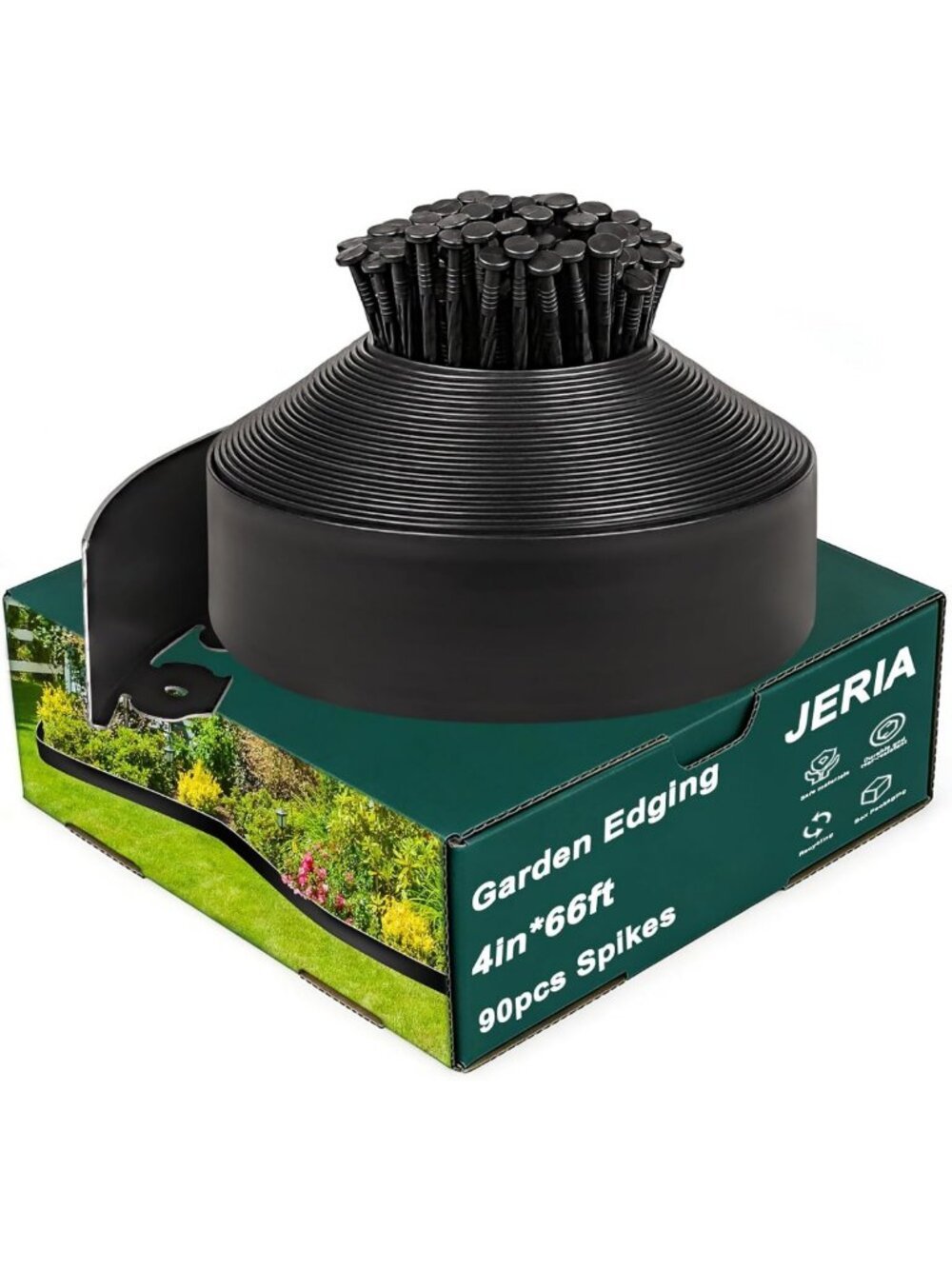 66 FT Garden Edging Kit - 4 Inch Tall Plastic Landscape Border with 90 Spikes